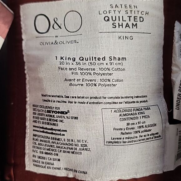 New Olivia & Oliver Red Wine Sateen Quilted Shams Size King - Picture 8 of 8
